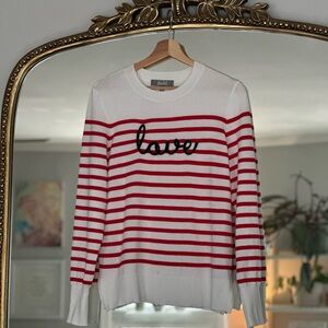Valentine Marled Red and White Striped Sweater with 'Love' Embroidery